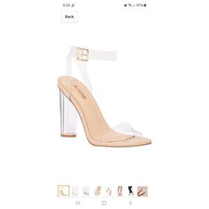 New Sz 10 JustFab Hanna Clear Nude Acrylic Open Toe Chunky High Heel Dress Shoes
